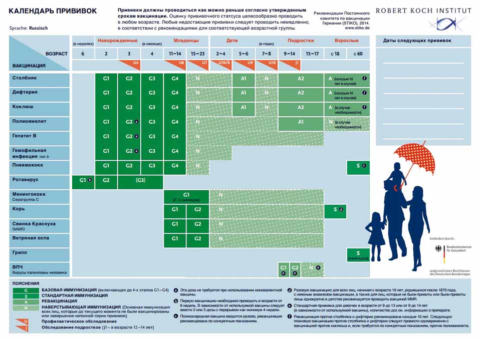 Календарь прививок детей в Германии на русском языке